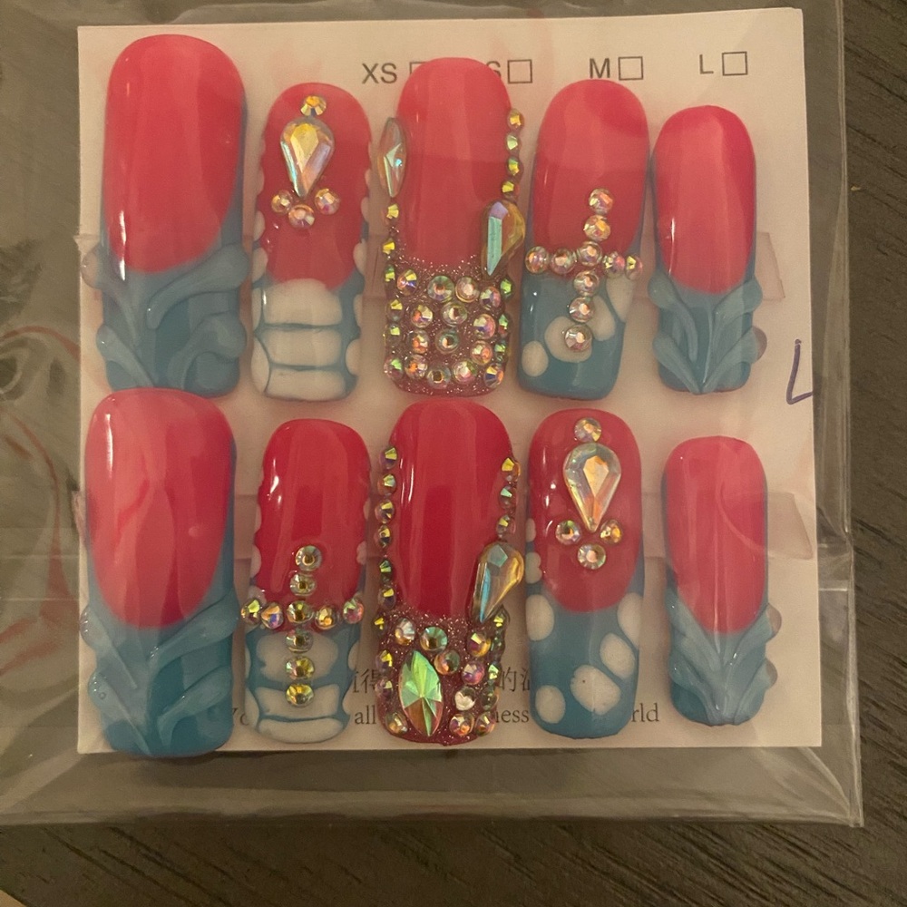 Embellished Pink and Blue Press-On Nail Set